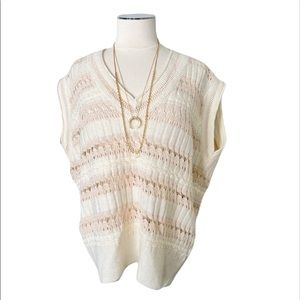 New ZARA Oversized Knit Stripe Neutral Lace Vest Cream Tan Sz S